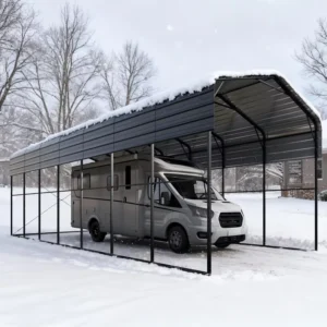 Metal RV Carport Kits with Iron Roof Waterproof Heavy Duty 2 Car Outdoor Car Shed Canopy for Car Parking SUV Truck Tractors