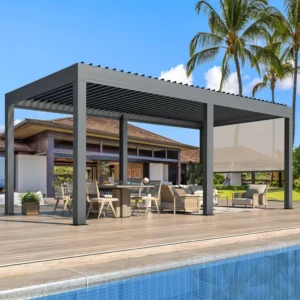 Metal Slat Deck Canopy Louver Waterproof Sun Panel Powder-Coated Outdoor Gazebo Electric Bioclimatic Aluminum Pergola