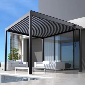Modern Aluminum Automatic Remote-Controlled Louver Pergola with Sunshade for Balcony and Garden