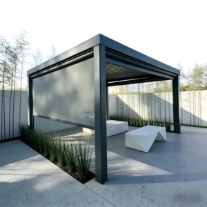 Modern Automatic Aluminum Outdoor Louvered Pergola with Retractable Canopy Waterproof & Windproof Customizable Sizes
