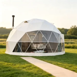 Modern Beige PVC Geodesic Dome Cabin for Social Media Viral Luxury Camping Ground Check in Homestay Room