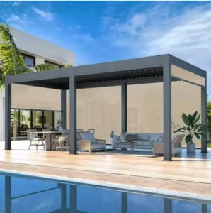 Modern Eco-Friendly Outdoor Louvered Aluminum Garden Pergola with Glass Door Pavilion-Style Gazebo for Villa Living Room and Patio Cover