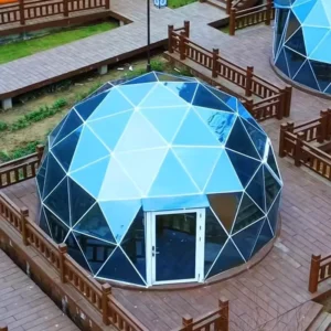 Modern Geodesic Glass Dome Tent With Private Bathroom Four-Season UV-Resistant Fireproof for Glamping Resorts