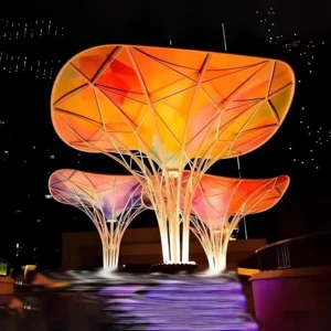 Modern Square Night Light Membrane Structure Special Shape Tensioned Landscape Shed Pavilion Awning for Warehouse Scenic Outdoor