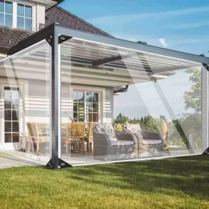 Modern Transparent Clear Outdoor Pergolas Rainproof Vertical Screen Sunroom Louvered Roof Balcony PC Panel Protector Gazebo