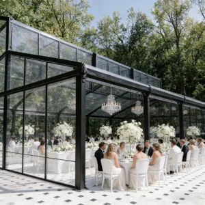 Modular Removable Tempered Glass Orangery Tent All Weather Atrium Marquee Resort Wedding Venue Rental Hall