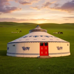 Mongolian Bell Yurt Double-Layer 4-Season Waterproof Oxford PVC Outdoor Tent with One Bedroom and >3000mm Waterproofing