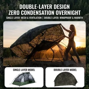 Mosquito Proof Oxford Polyester Mesh Inner Woodland Pattern Tent Single Person Breathable Waterproof Summer Outdoor Factory OEM