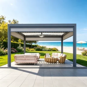 Motorized Adjustable Bioclimatic Aluminum Pergola Waterproof Louver Roof Canopy Customized Backyard Villa Patio Garden Use UV