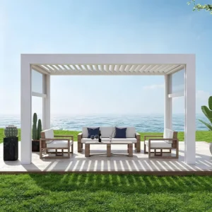 Motorized Aluminum Bioclimatic Louvered Pergola with Waterproof Roof for Outdoor Garden