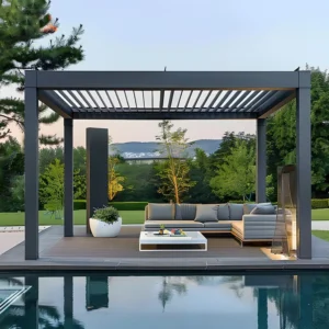Motorized Aluminum Double-Roof Pergola Gazebo Waterproof for Outdoor Parties