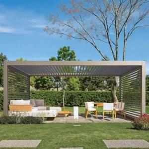Motorized Aluminum Louver Pergola Bioclimatic Retractable Roof Waterproof Windproof Powder Coated