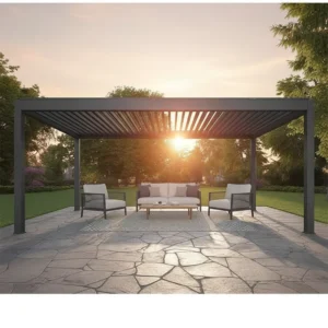 Motorized Aluminum Louvered Pergola Canopy for Outdoor Events, Markets, Parks, and Urban Spaces