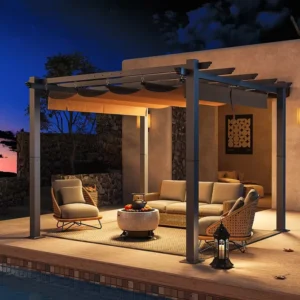 Motorized Aluminum Louvered Roof Outdoor Gazebo Pergola with Hard Top Canopy