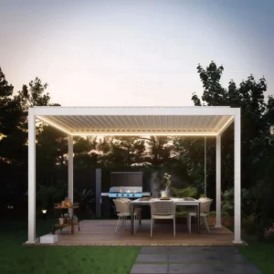 Motorized Aluminum Pergola Retractable Louvered Roof Sliding Canopy Remote Control Powder Coated for Sun Rain Protection