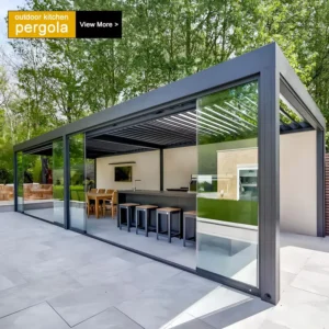 Motorized Aluminum Retractable Louvered Roof Outdoor Gazebo Pergola