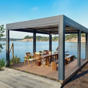 Motorized Bioclimatic Aluminum Pergola, Hurricane-Proof Rainproof, Powder-Coated