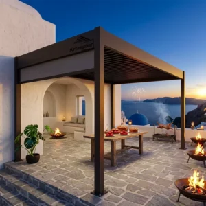 Motorized Bioclimatic Aluminum Pergola Solar Power Smart Shading for Gardens and Terraces with Automatic Louvers