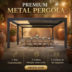 Motorized Bioclimatic Aluminum Pergola with Adjustable Louver Roof and Zip Privacy Screen, Windproof Outdoor Canopy