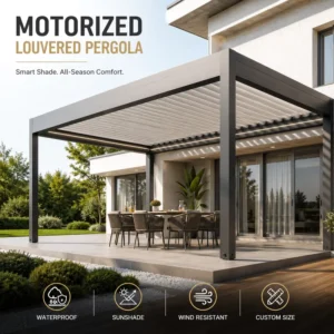 Motorized Retractable Foldable Aluminum Louvered Pergola Waterproof Outdoor Patio Canopy for Backyard Home Garden Villa Terrace