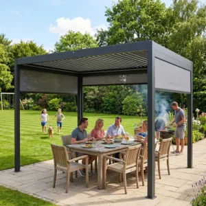 Motorized Sunshade Pergola Bioclimatic Aluminum Gazebo Retractable Roof Rooftop Terrace With Zip Screen Bioclimatique