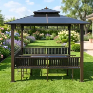 Multifunctional Aluminum Pergola Canopy, Waterproof Metal Roof, Garden Outdoor Gazebo