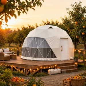 New Arrival 4 Season Insulated Dome Tent 5m 6m 7m UV Resistant Cream Fabric Privacy Curtain Mountain Resort Glamping House