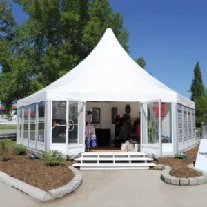 New Design Hexagon Wedding Party Tent Octagonal Frame Marquee PVC Cover Four Season Fire Retardant Modular Construction