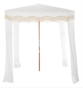 New Design White Wedding Cabana Sunshade Park Leisure Facility Manufacturer Custom Logo Folding Stripe Beach Tent