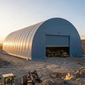 No-Foundation Remote Site Storage Building Arch Roof 80x100m Blue PVDF Galvanized Frame for Gold and Silver Mine