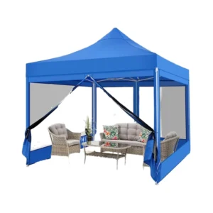 OEM 10×10 Blue Pop Up Canopy Tent Heavy Duty Commercial Gazebo 4 Sidewalls Mosquito Screen Zipper Door 3×3 Single Oxford Cloth