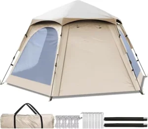 OEM Automatic Pop up Tent Hexagonal Cabin Camping Tent with 2 Doors 4 Windows Waterproof Sun Protection Family Camping Tent