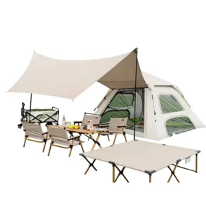 OEM Camping Tent with Attached Canopy, Silver-Coated UV Protection, 4-6 Person, Factory Supplier