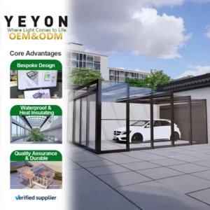 OEM Electric Movable Folding Sunroom Retractable Garage Residential Outdoor Glass House