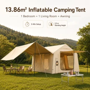 OEM/ODM 5-10 Person 13.8 Inflatable Camping Tent Awning 16cm Air Beam PVC 4-Season Waterproof Family Glamping Quick Setup