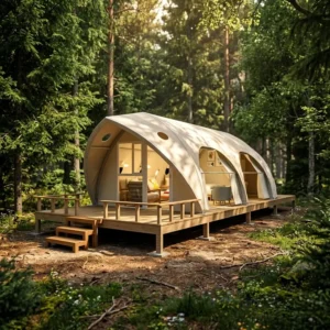 OULUO Luxury Shell Glamping Tent Turn Any Space Into a Resort All Season Durable Structure PVC & Canvas Factory Direct Price