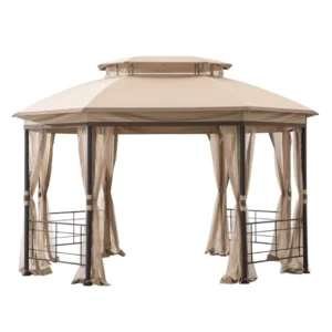 Octagonal Outdoor Gazebo Tent Waterproof Patio Gazebo Canopy with Netting and Ceiling Hooks