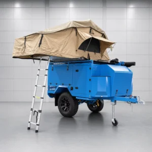 Off-Road Camper Trailer with Rooftop Tent, Slide-Out Kitchen and Independent Suspension 4×4 Overland Caravan RV