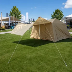 Large Outdoor Air Cabin 420D Oxford Khaki Inflatable Family Tent 396x270x200cm PVC Ridge Factory