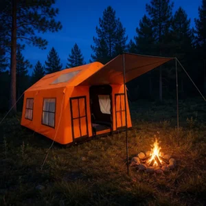 Orange 3x5m Inflatable Disaster Relief Kitchen Tent with Heat Resistant Ventilation for Mass Feeding Programs