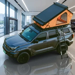 Orange 4×4 Off-Road SUV Rooftop Tent with Aluminum Sliding Ladder, Double-Layer Four-Season Hard Shell