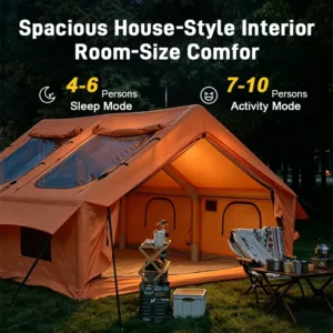 Outdoor 3000mm Waterproof Oxford Fabric Family 6 Person Portable Camping Inflatable Tent House with PVC Poles