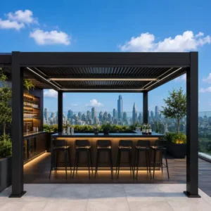 Outdoor Aluminum Gazebo Waterproof Motorized Louvered Roof Garden Canopy for Villa Hotel