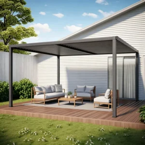 Outdoor Aluminum Louvered Gazebo Waterproof Sun Shade Adjustable Roof Pavilion Garden Courtyard