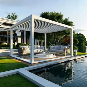 Outdoor Aluminum Pergola Gazebo Manual/Electric Automatic Retractable Louvered Garden Sunroom Aluminum Alloy Canopy Waterproof