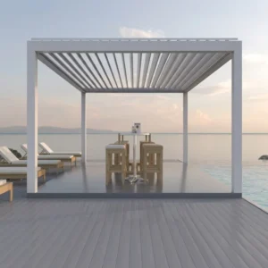 Outdoor Aluminum Pergola with Adjustable Waterproof Louvered Roof and Canopy Kit