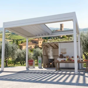 Outdoor Aluminum Powder-Coated Freestanding Motorized Bioclimatic Pergola Canopy System