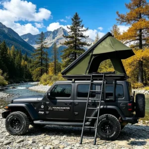 Outdoor Automatic Foldable Triangle Rooftop Tent Single Layer One Bedroom Waterproof Breathable Reinforced Base Frame Stable