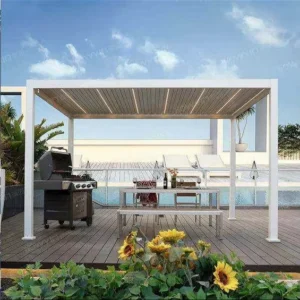 Outdoor Backyard Garden Adjustable Slats Canopy Rainproof Aluminum Bioclimatic Louvered Pergola Motorized Eco-Friendly Powder Coat