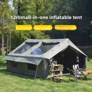 Outdoor Camping 12-Square-Meter Oxford Inflatable Tent Green One-Bedroom One-Living-Room Expandable Automatic Rainproof 5-6